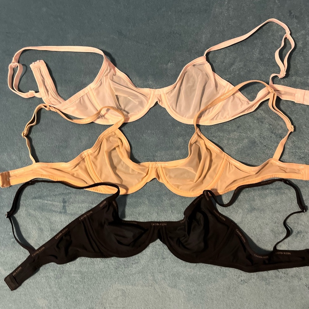 Calvin Klein Sheer Wire Cup bras- pink, tan, black- size 34A